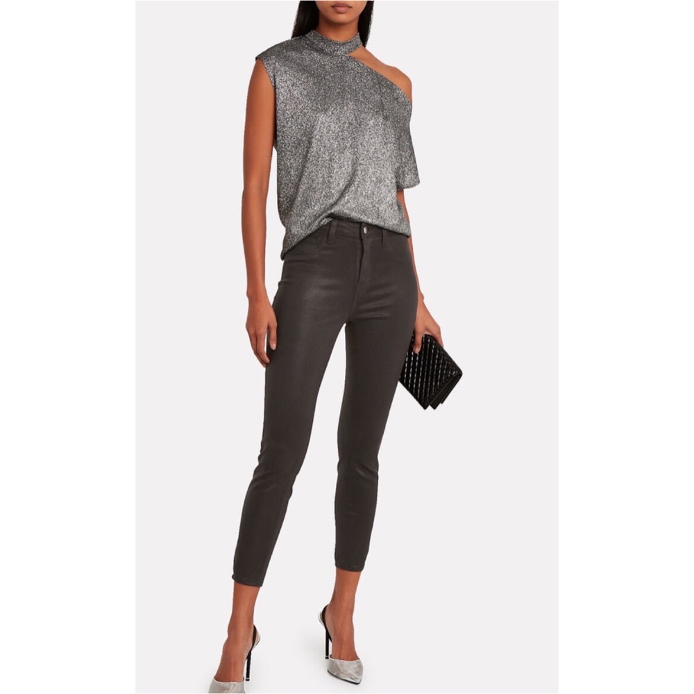 L’Agence Margot High Rise Coated Skinny Jeans Dark Charcoal Gray Greystone 29